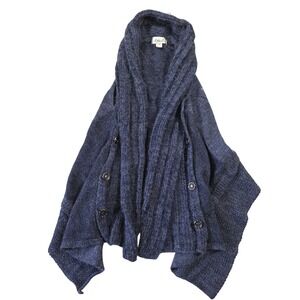 Vtg Ania A Blue Wool Blend Draped Shawl Collar Button Detail Cardigan Sweater S